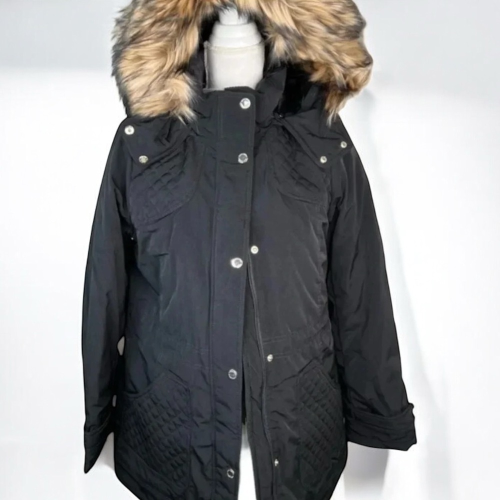 Gallery Black Anorak Faux Fur Hooded Jacket Coat NEW Size S